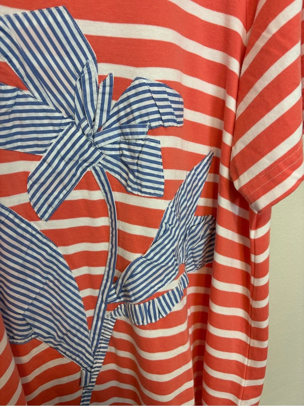 NEW Anthropologie Celandine Deco Stripe T-Shirt Dress Blue Floral Applique XL - Picture 7 of 8